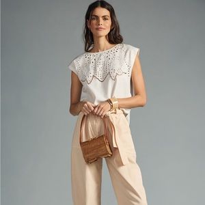 Pilcro Capped Sleeve eyelet blouse from Anthropologie NWOT